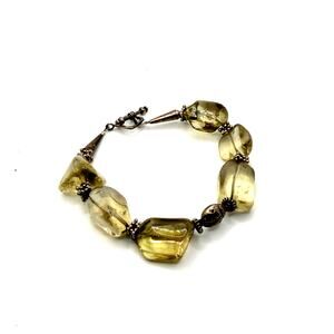 Vintage 90s Sunburst Trading Co. Citrine Sterling Silver Ladybug Toggle Bracelet